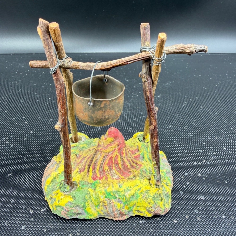 Germany US Zone Miniature Campfire Cauldron Pot Christmas Diorama Putz Fire VTG - Picture 7 of 9